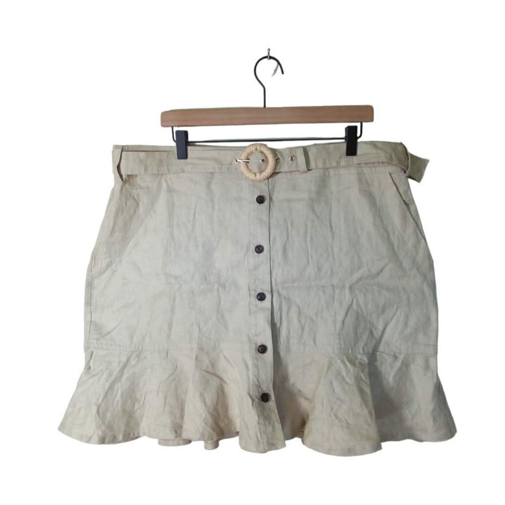 Banana Republic Cream/Tan Linen Ruffle Hem Mini Skirt Sz 18